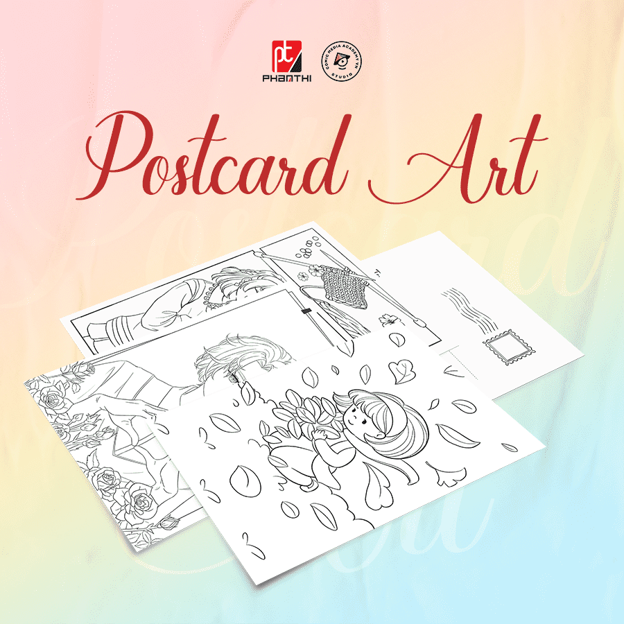 Postcard Art Tô Màu CMA Studio Giấy Mỹ Thuật 300Gsm Cao Cấp 10x15cm - Những Cô Gái Đáng Yêu Mẫu 1