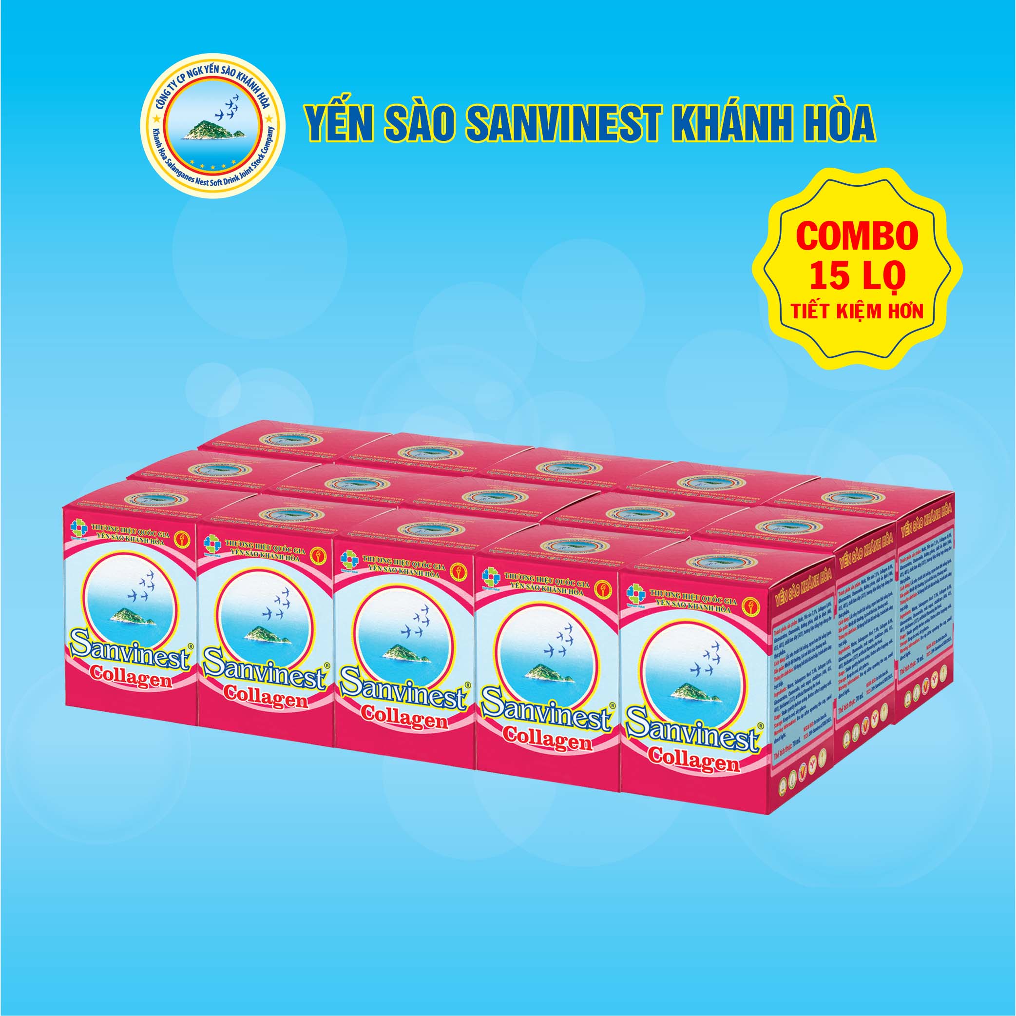 [Combo 15 lọ] Nước Yến sào Sanvinest Khánh Hòa Collagen - 209