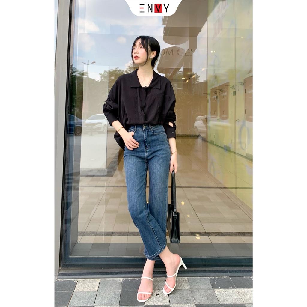 Áo sơ mi tơ dáng suông ENVY S177 khuy nút kiểu