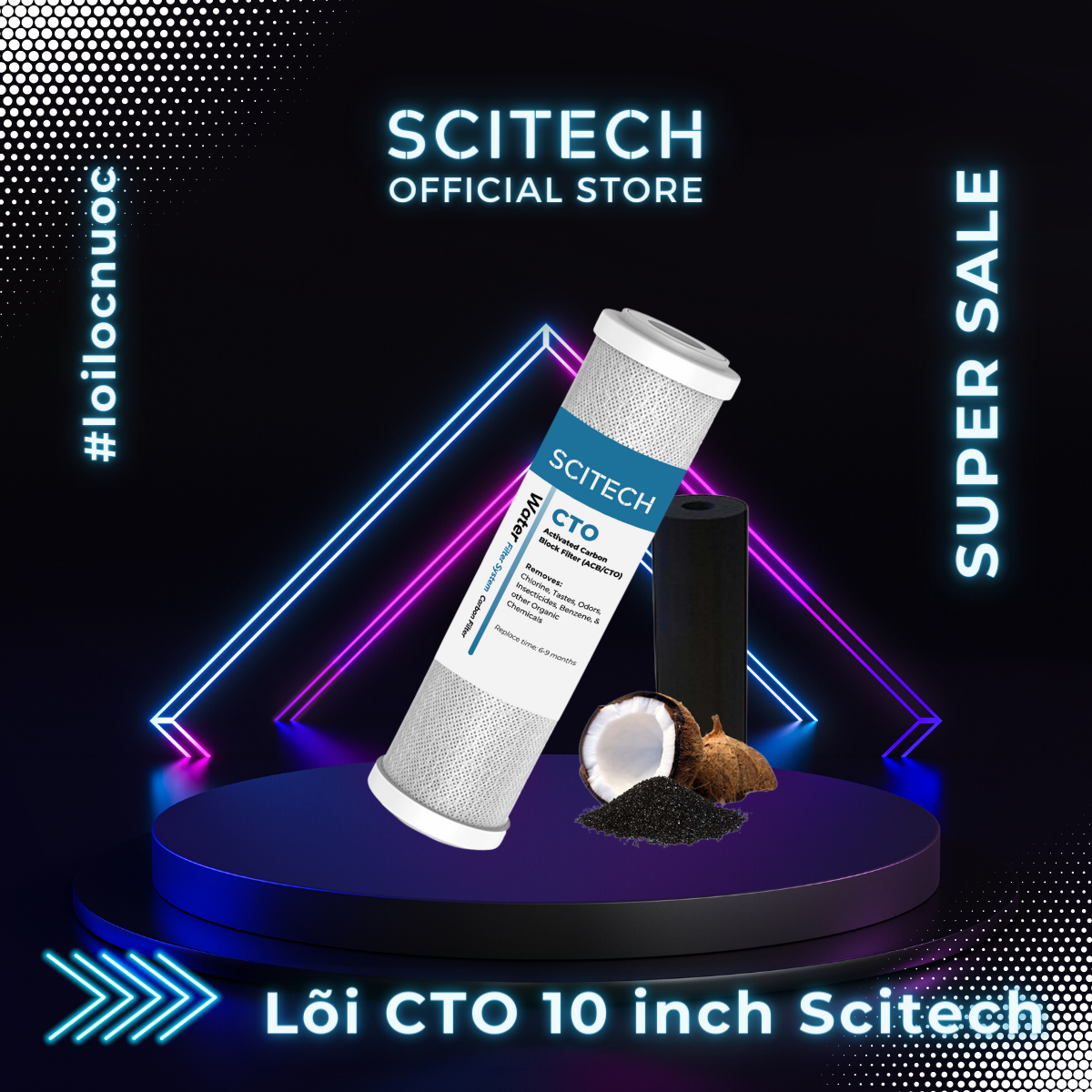 Lõi CTO 10 inch - Lõi số 3 máy lọc nước RO, bộ lọc thô - Hàng chính hãng