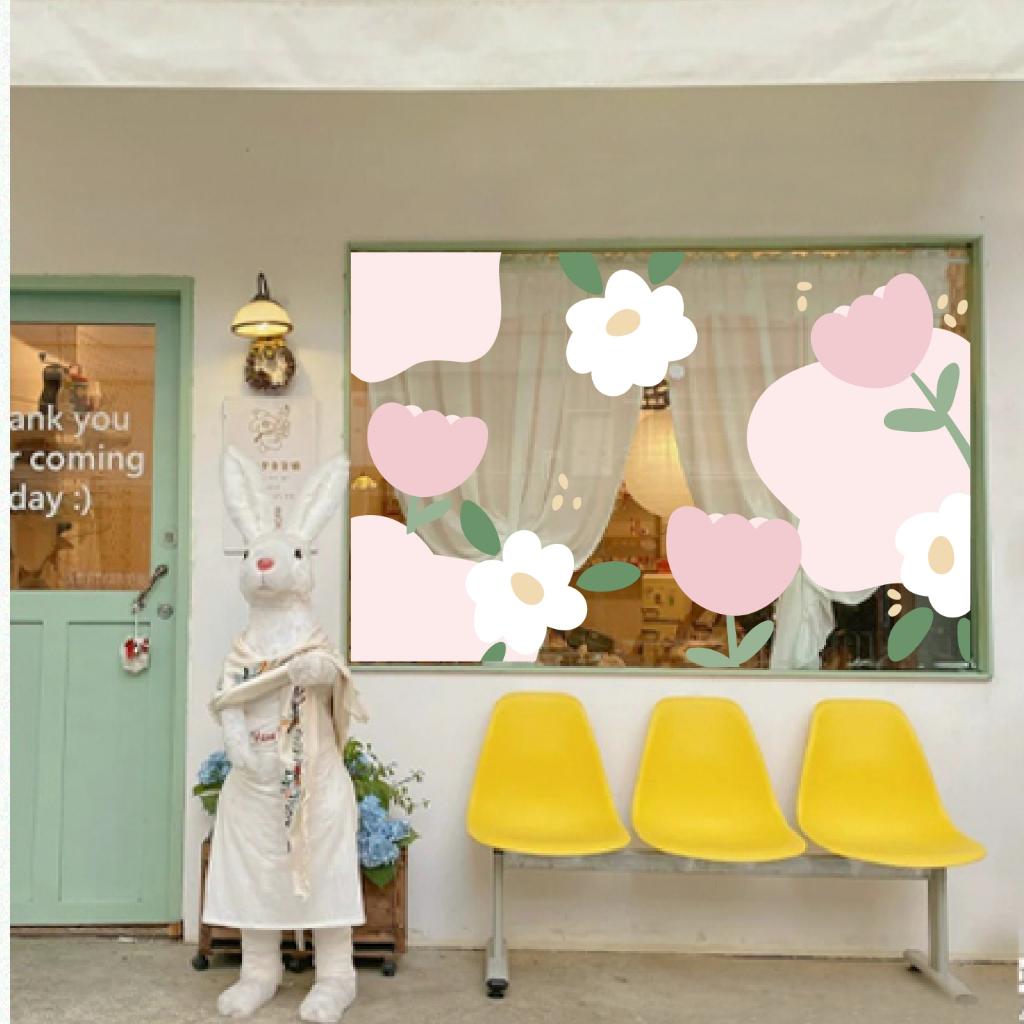 Hình dán flower aesthetic trang trí gương cửa hàng cute 5