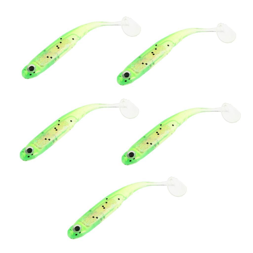 5Pcs Soft Fishing Lures Shad Baits T Tail Swimbait 3D Lifelike Eyes Artificial Bait with Shining Sequins