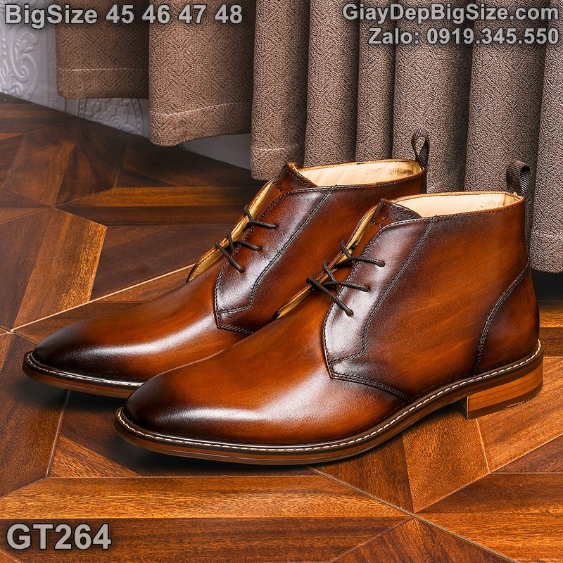 Giày tây cổ lửng, giày da công sở big size cỡ lớn 45 46 47 48 cho nam chân to. Large size chukka boots for wide feet