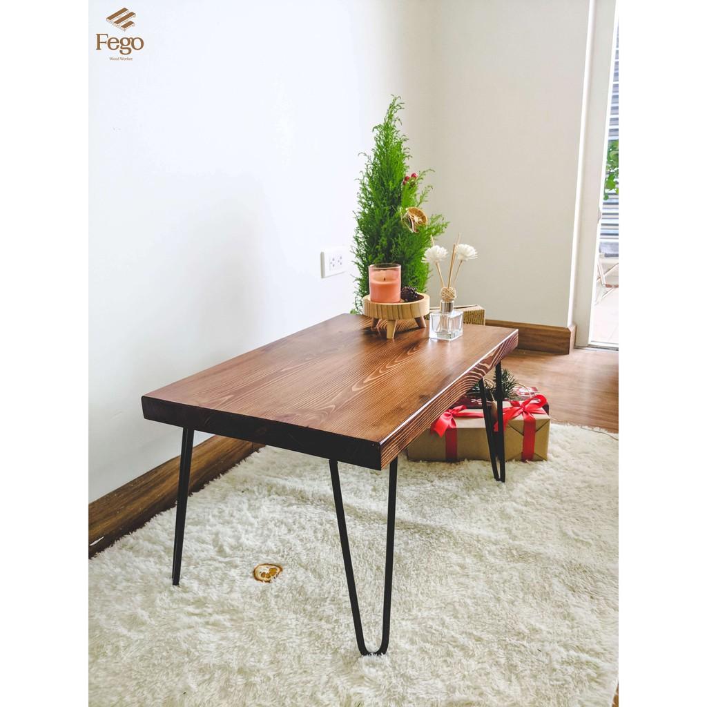 Bàn trà gỗ thông chân sắt hairpin