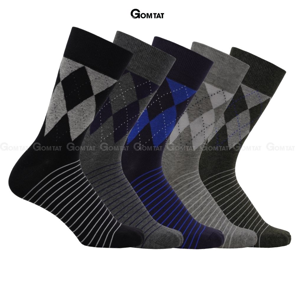 Hộp 5 đôi tất đi giày tây nam cổ cao GOMTAT cao cấp mẫu MIX07, vớ nam công sở chất liệu cotton mềm mại, hút ẩm thoáng khí - GOM-MIX07-CB5