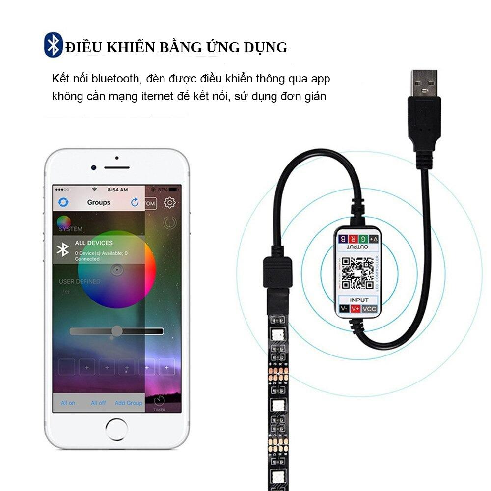 Đèn led đổi màu 5050 RGB 5m cảm biến nhạc, kết nối Bluetooth điêu khiển qua app điện thoại