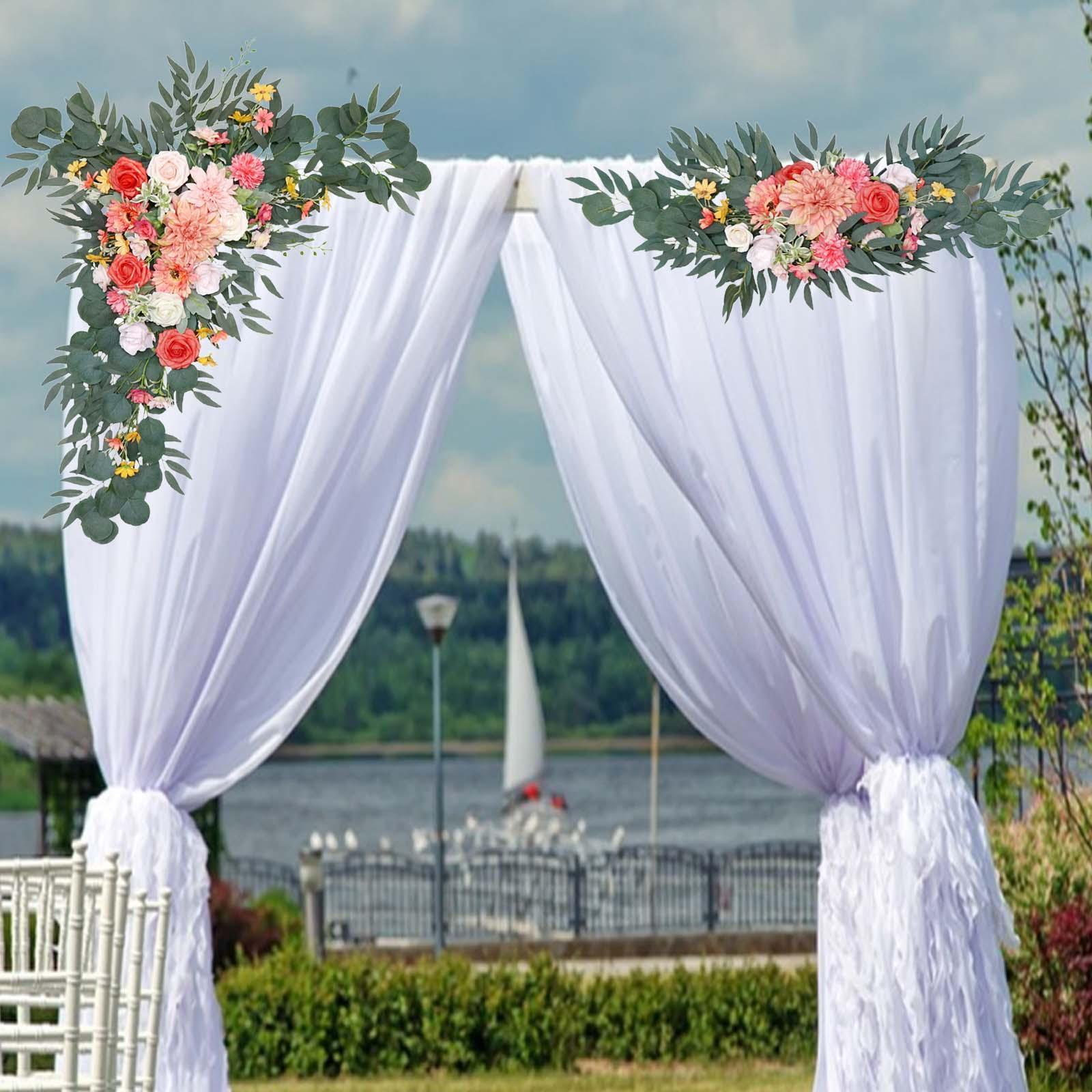 2Pcs Wedding Arch Flowers Garland Wreath Centerpiece Green Leaves Floral Arrangement Artificial Floral Swag Arch Decor for Party Wedding