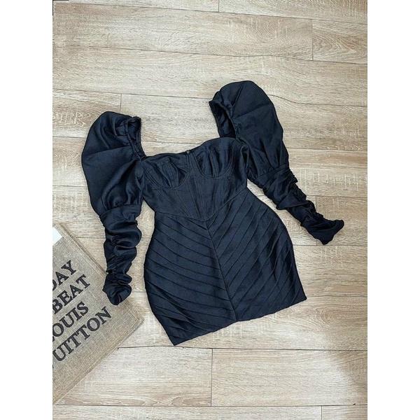 Đầm body tay phồng xếp ly