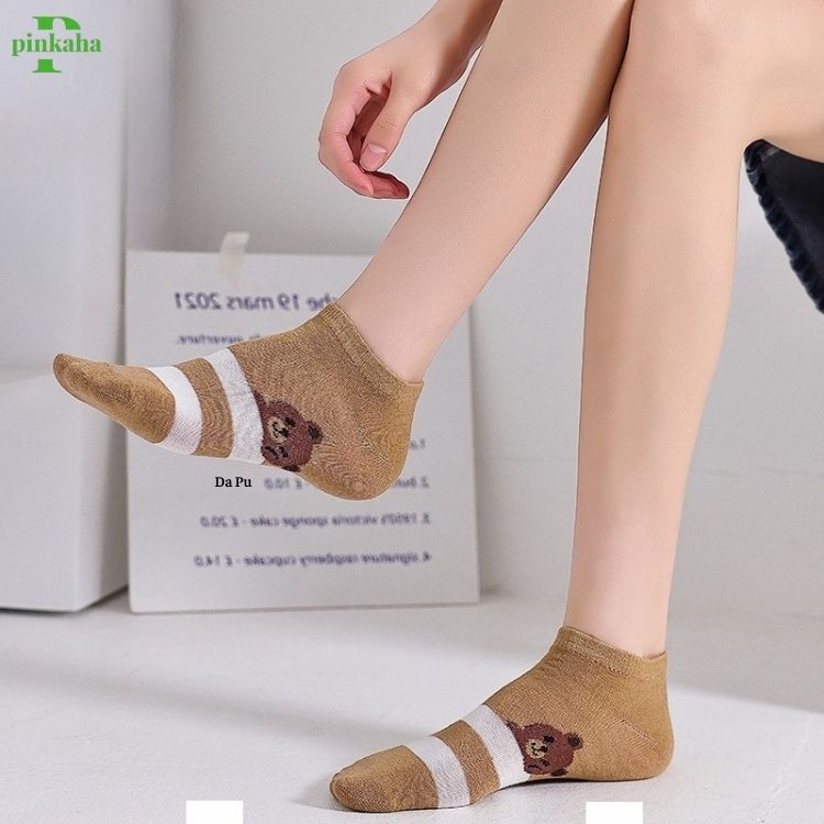 Vớ Ngắn Cổ Hình Gấu Cute Dễ Thương Tất Ngắn Nữ Cotton Họa Tiết Phong cách Nhật Hàn Hot Trend Ulzzang