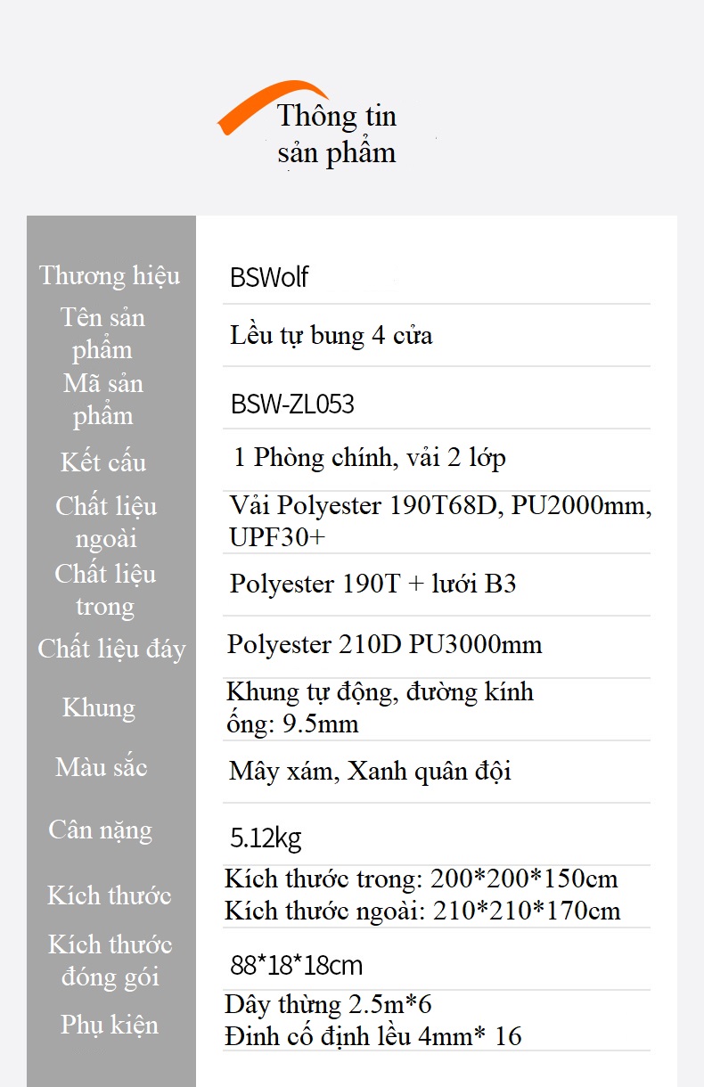 Lều cắm trại tự bung , lều du lịch dã ngoại dành cho 4-6 người, chống thấm nước -ZL053