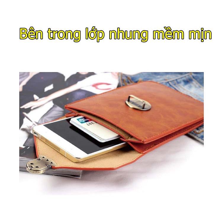 Bao da điện thoại đeo thắt lưng 2 ngăn kiêm để thẻ