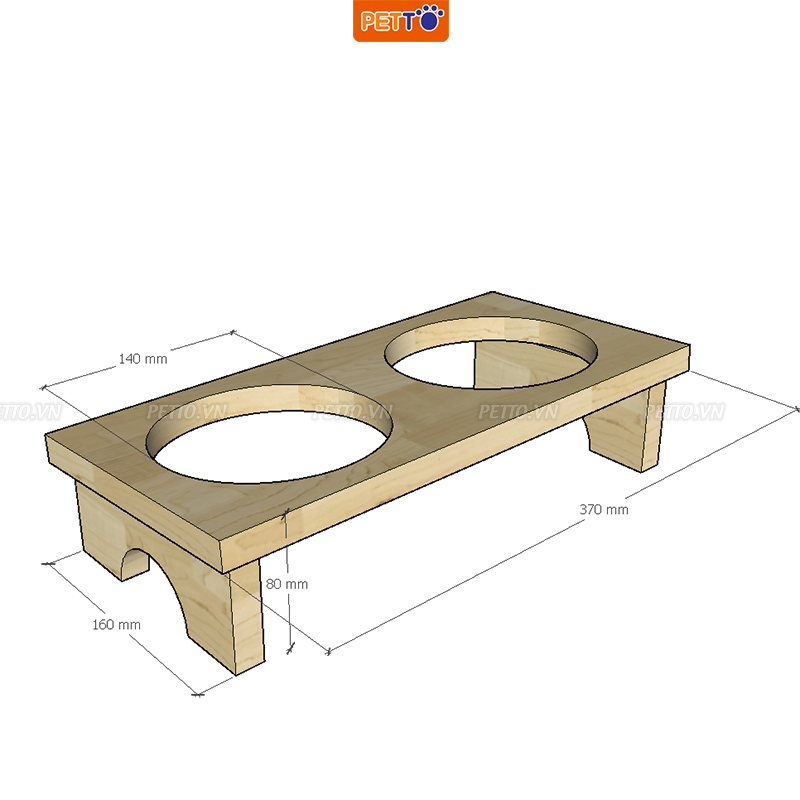 Bát ăn đôi cao cấp cho chó mèo bằng gỗ + CHÉN INOX xinh xắn BFD032