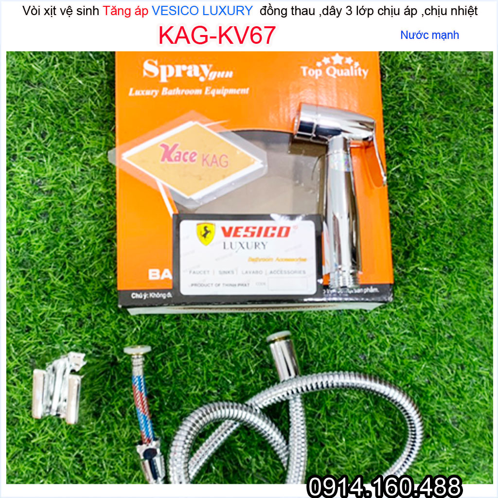 Vòi xịt vệ sinh vesico KAG-KV67 hàng cao cấp, vòi rửa bồn cầu spray set mạnh tia nước thẳng thiết kế đẹp màu inox bóng