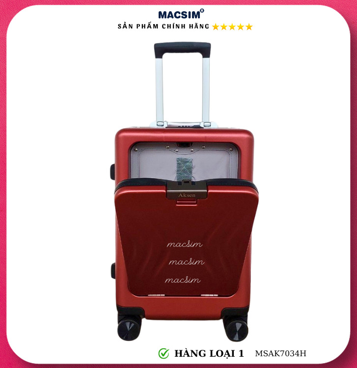 Vali cao cấp Macsim Aksen hàng loại 1 MSAK7034H cỡ 20 inch màu ghi, đỏ