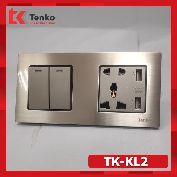 Công Tắc – Ổ Cắm Đa Năng 2 Modules Mặt Kim Loại Màu Ghi Tenko TK-KL2