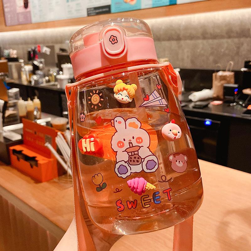 Bình Nước Dễ Thương Hoạt Hình Ống Hút Nhựa Cốc Trẻ Em An Toàn Không Chứa BPA Ngoài Trời Trong Suốt Nước Uống Thích Hợp Cho Người Lớn Trẻ Em