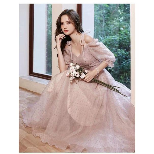 ĐẦM NỮ 2 DÂY BUỘC DỰ TIỆC DÁNG XOÈ