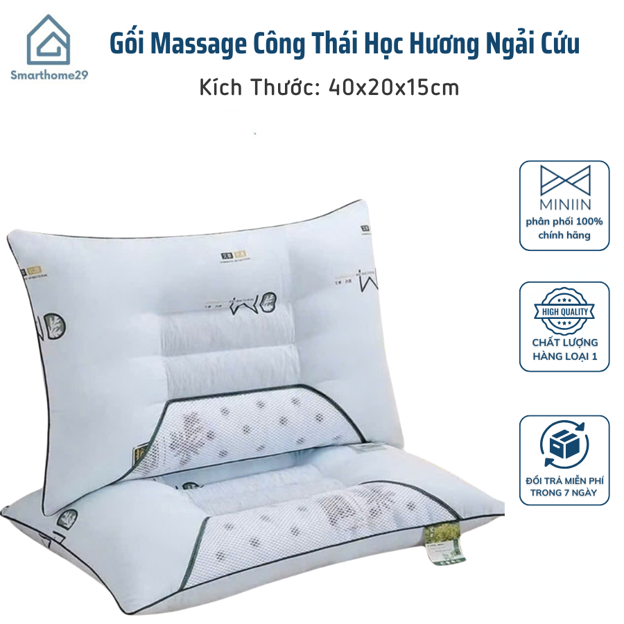 Gối Massage Công Thái Học Thảo Dược Ngải Cứu Giảm Đau Mỏi, Thiết Kế Đa Năng - HÀNG CHÍNH HÃNG MINIIN