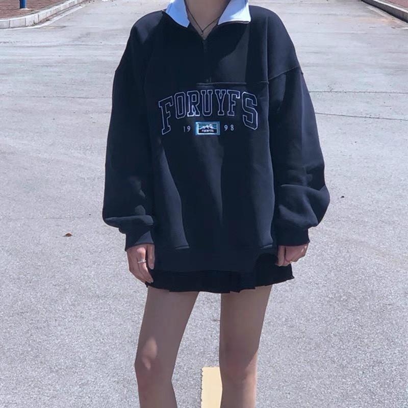 Áo Nỉ Sweater Hàn Quốc Unisex FORU Cổ Cao Dài Tay Dáng Rộng Siêu Xinh