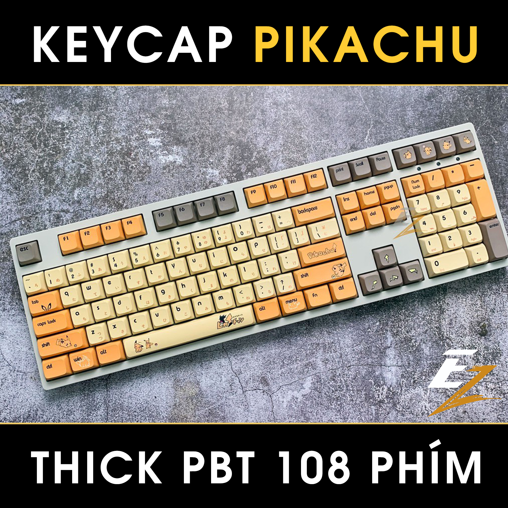 Keycap PIKACHU Profile Thick PBT Dyesub 108 Phím Cho Bàn Phím Cơ