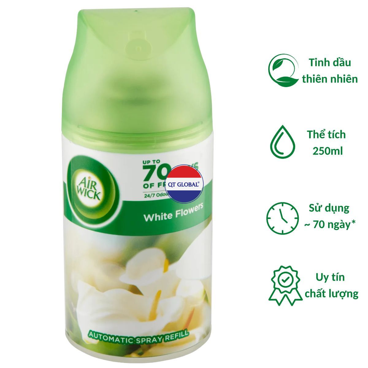 Bình xịt thơm phòng Air.Wick White Flowers 250ml QT016836 - hoa nhài, lan trắng