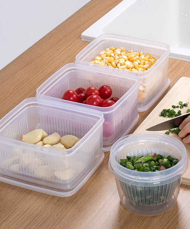 Set hộp thực phẩm 2 lớp bảo quản tủ lạnh, dùng được trong lò vi sóng Nakaya 1.1L - Hàng nội địa Nhật Bản