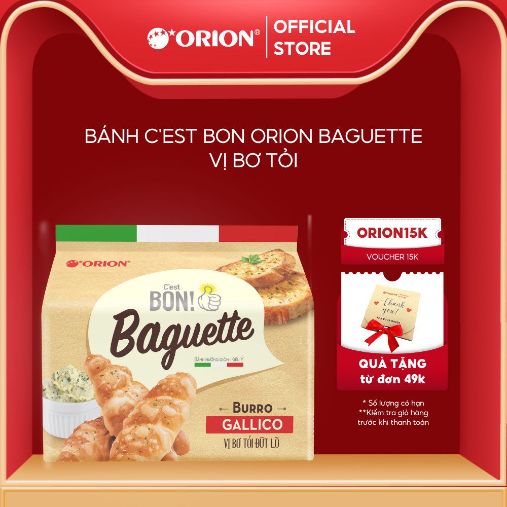 Bánh Nướng Giòn C'est Bon Orion Baguette Vị Bơ Tỏi Đút Lò (Túi 5 gói)