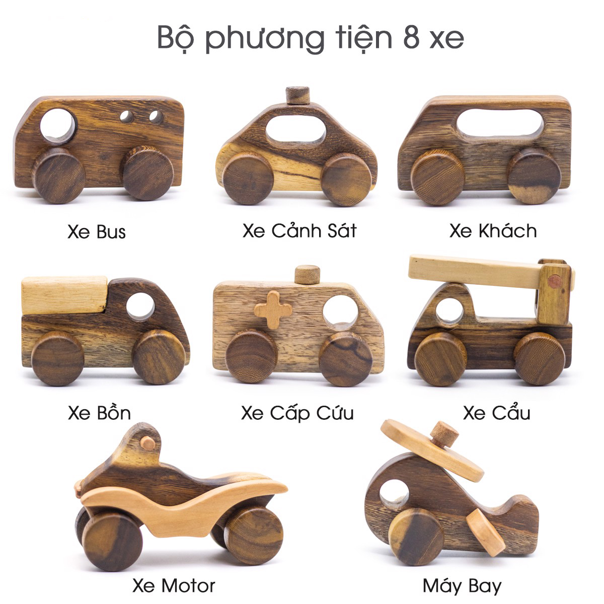 Bộ 8 Xe Phương Tiện Giao Thông - Đồ Chơi Gỗ Chàng Trai Gỗ