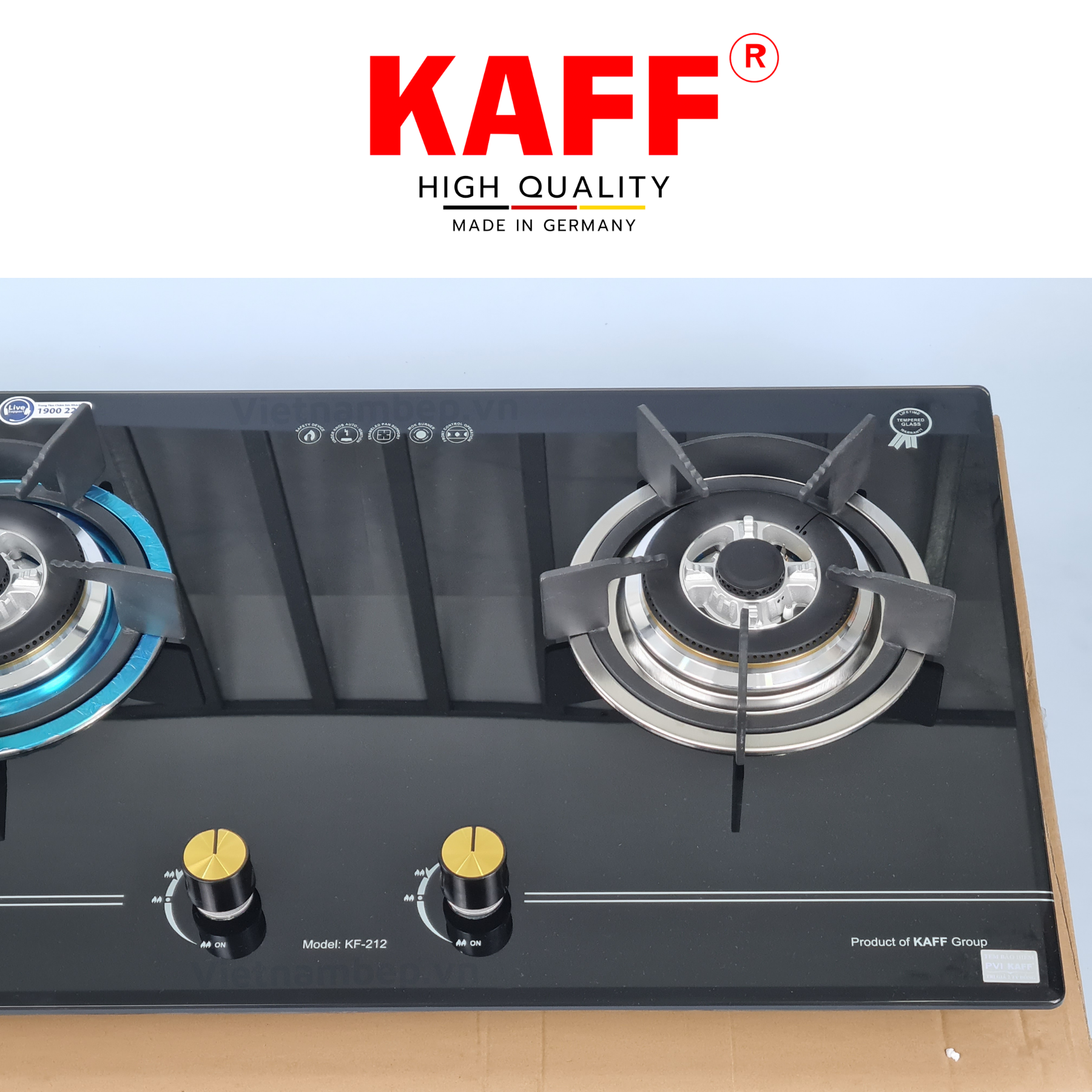 Bộ Bếp ga âm viền sọc KAFF KF- 212 bao gồm: Bếp ga + chảo chống dính cao cấp + bộ van ga - Hàng chính hãng