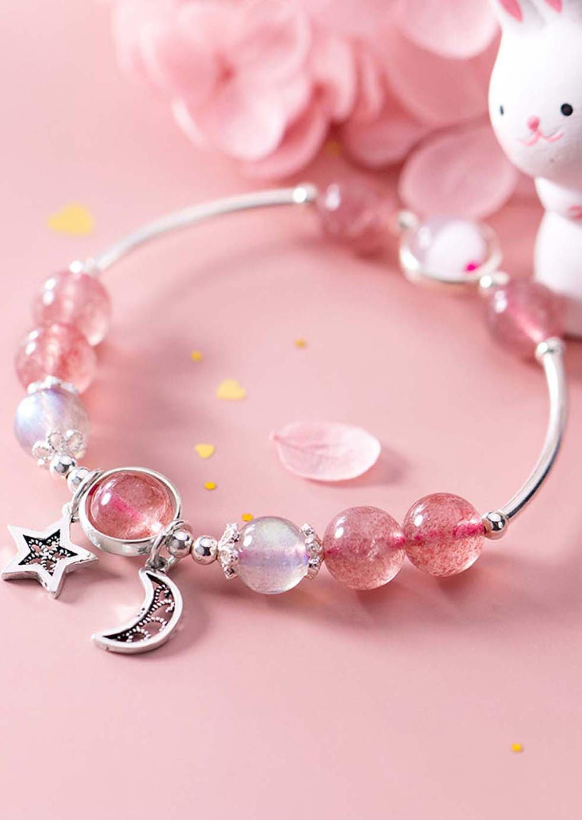 Vòng tay đá thiên nhiên 2 màu charm trăng sao - Ngọc Quý Gemstones