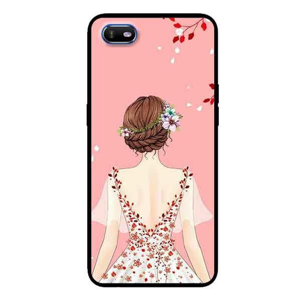 Ốp Lưng in cho Oppo A1K Mẫu Cô Gái Váy Hồng Nền Hồng - Hàng Chính Hãng