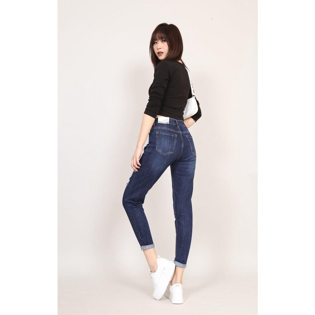 Quần Jean Nữ Boyfriend Baggy Rách Vá 1 Ô Bên Phải Co Dãn Gấu Thường CT JEANS