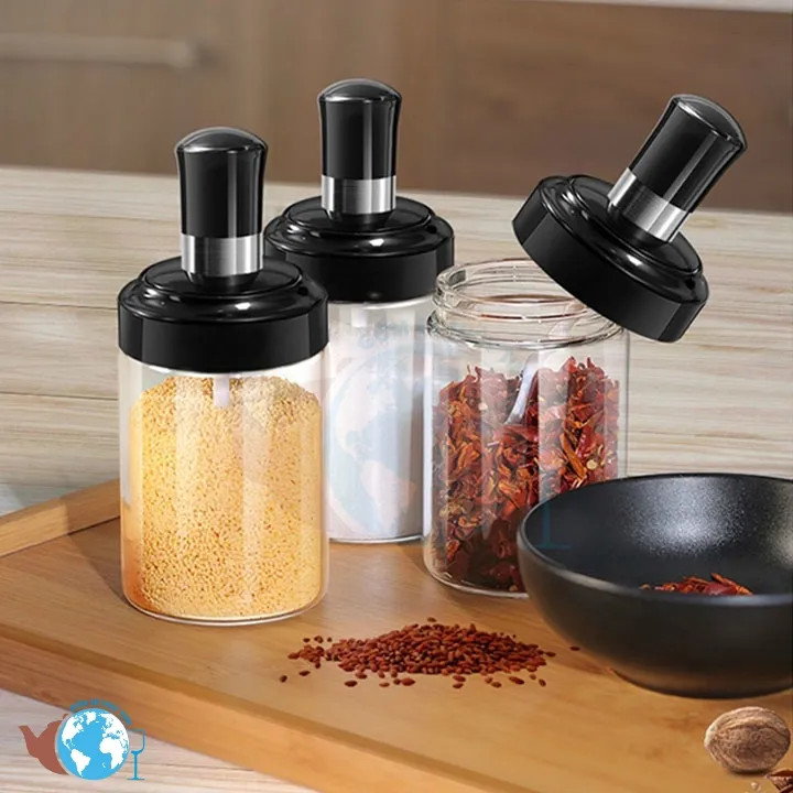 [COMBO 2] Hũ đựng gia vị thuỷ tinh Cao Cấp - Lọ gia vị kèm muỗng - Lọ đựng gia vị 250ml- HENRYSA