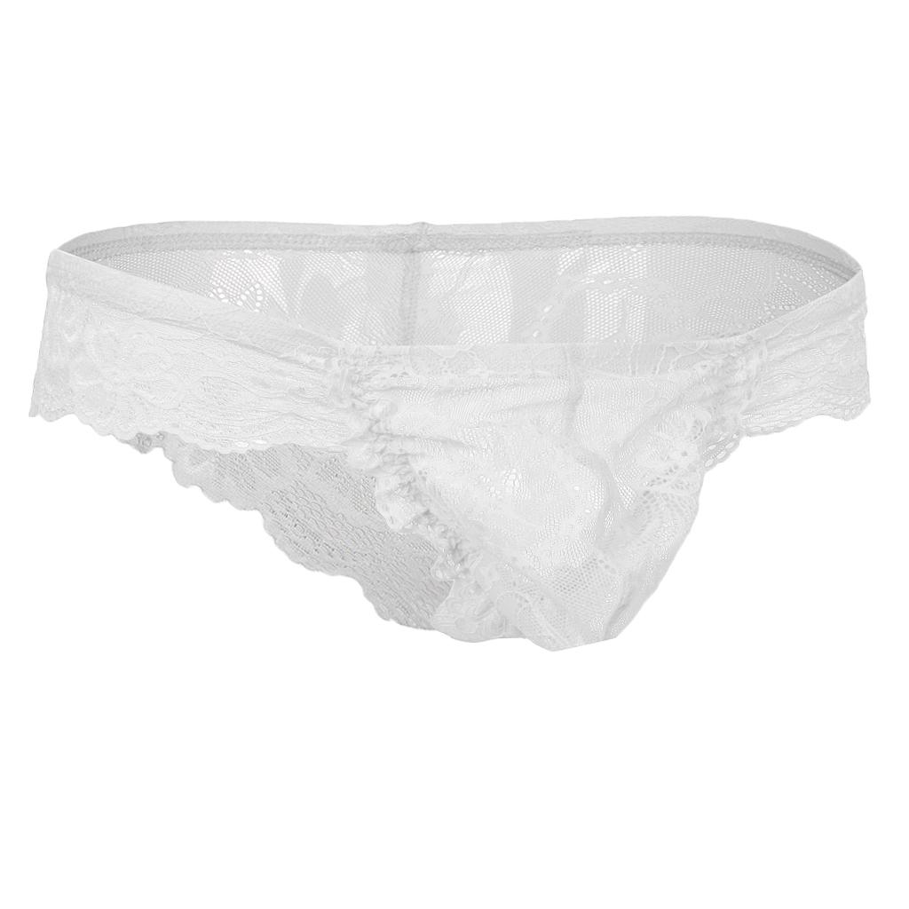 Sexy Mens Sheer Lace Floral Bulge Pouch Thong Brief G-string Underwear