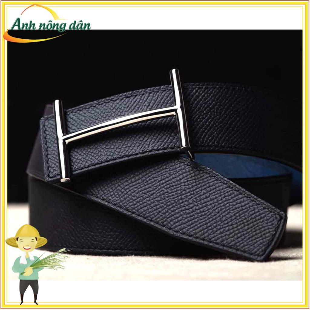 Thắt lưng nam da bê khâu tay thủ công cao cấp mặt khóa H size 32, dài 116cm - Đồ da handmade - Anh nông dân chính hiệu