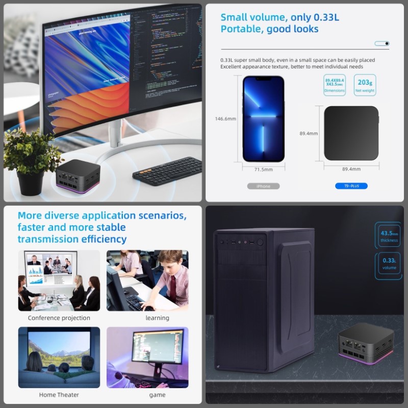 Máy Tính Siêu Nhỏ Ultra Mini T9 PLUS - Intel thế hệ 12 Alder Lake N100 - Hỗ Trợ Xuất Hình 4K 60hz hàng nhập khẩu