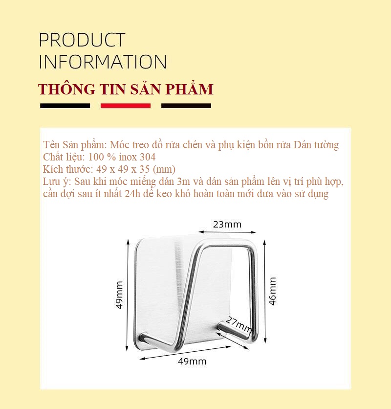 Móc Treo Đồ Rửa Chén Bát và Phụ kiện bồn rửa Đa Năng Inox 304 Dán Tường Chống Han Gỉ