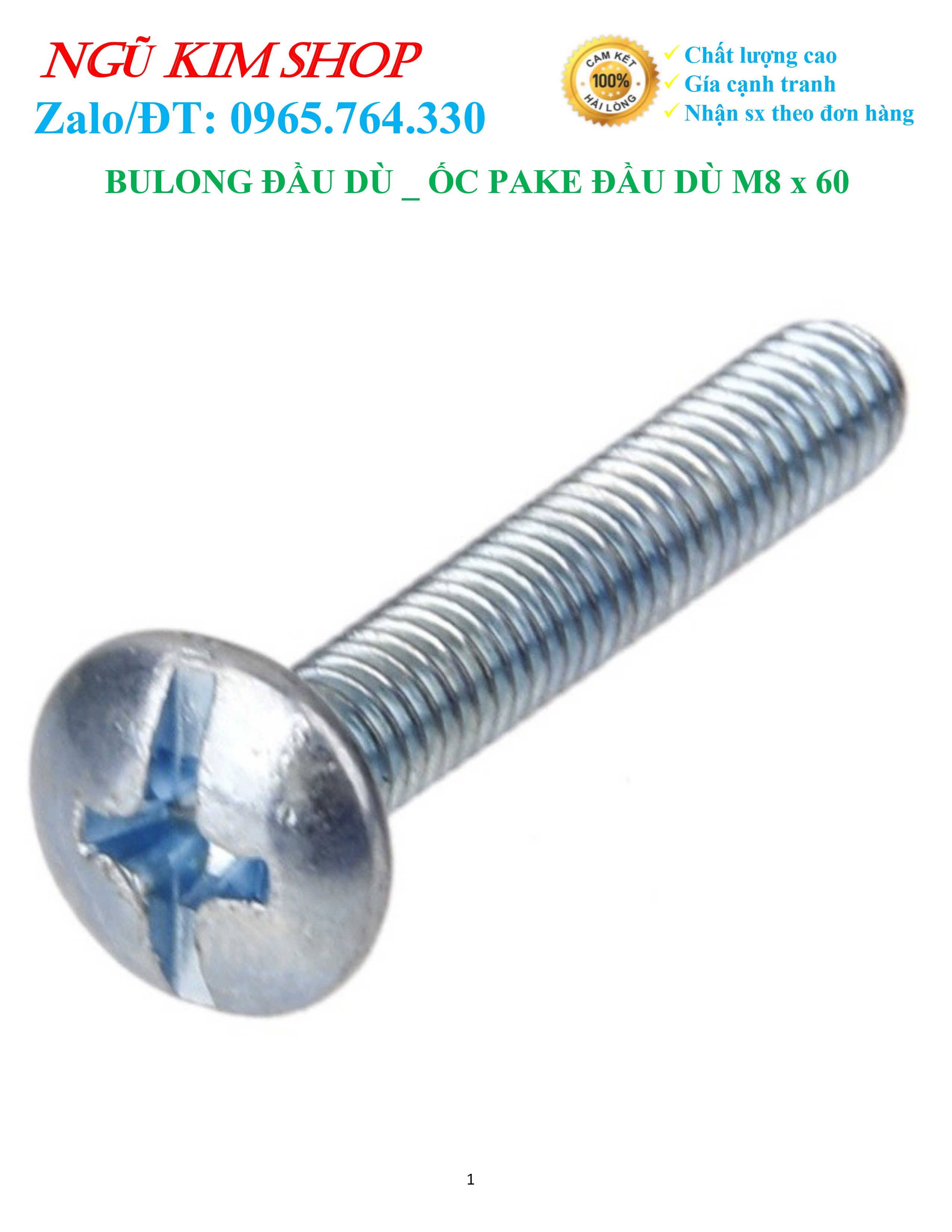 BULONG ĐẦU DÙ _ ỐC PAKE ĐẦU DÙ M8 x 60