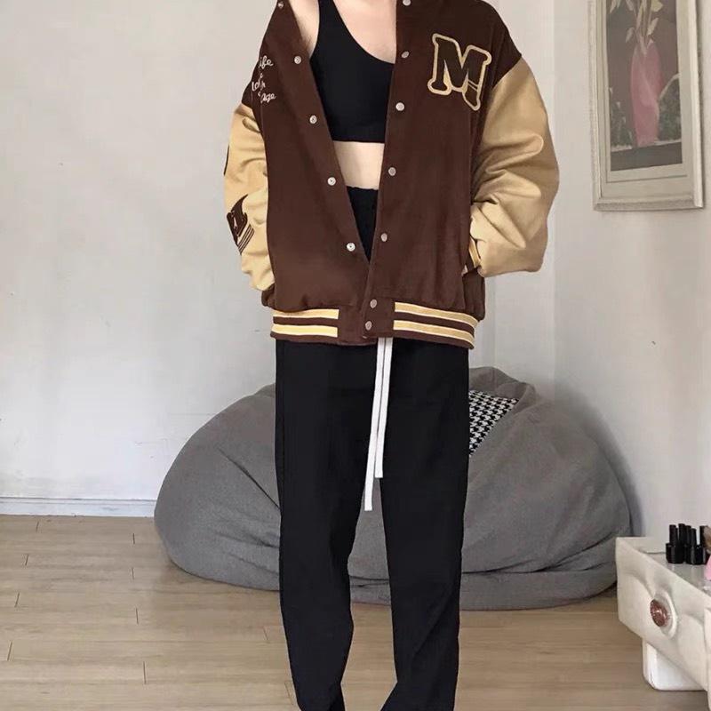 (Hàng sẵn)Áo bomber Unisex Vải dạ tay phối tay da pu họa tiết thêu xù 2 màu hót DT112