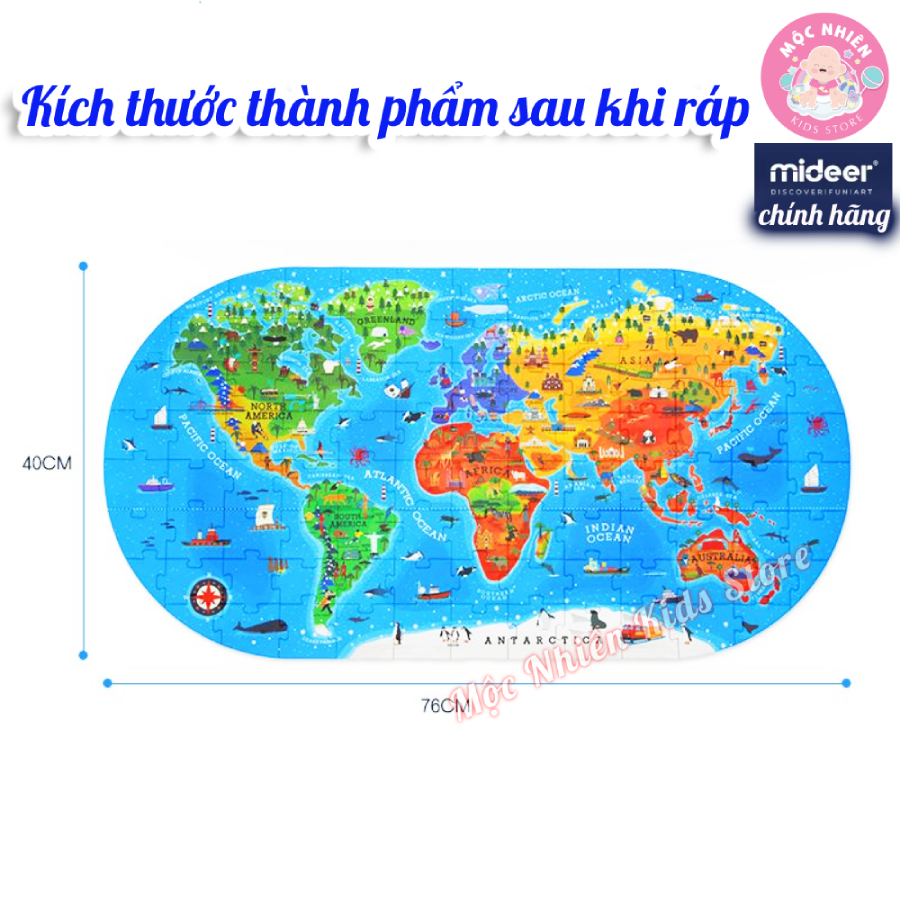 Bộ xếp hình puzzle valy Mideer 100 mảnh ghép dành cho bé 4 tuổi trở lên - Chủ đề Thế giới chúng ta MD3027