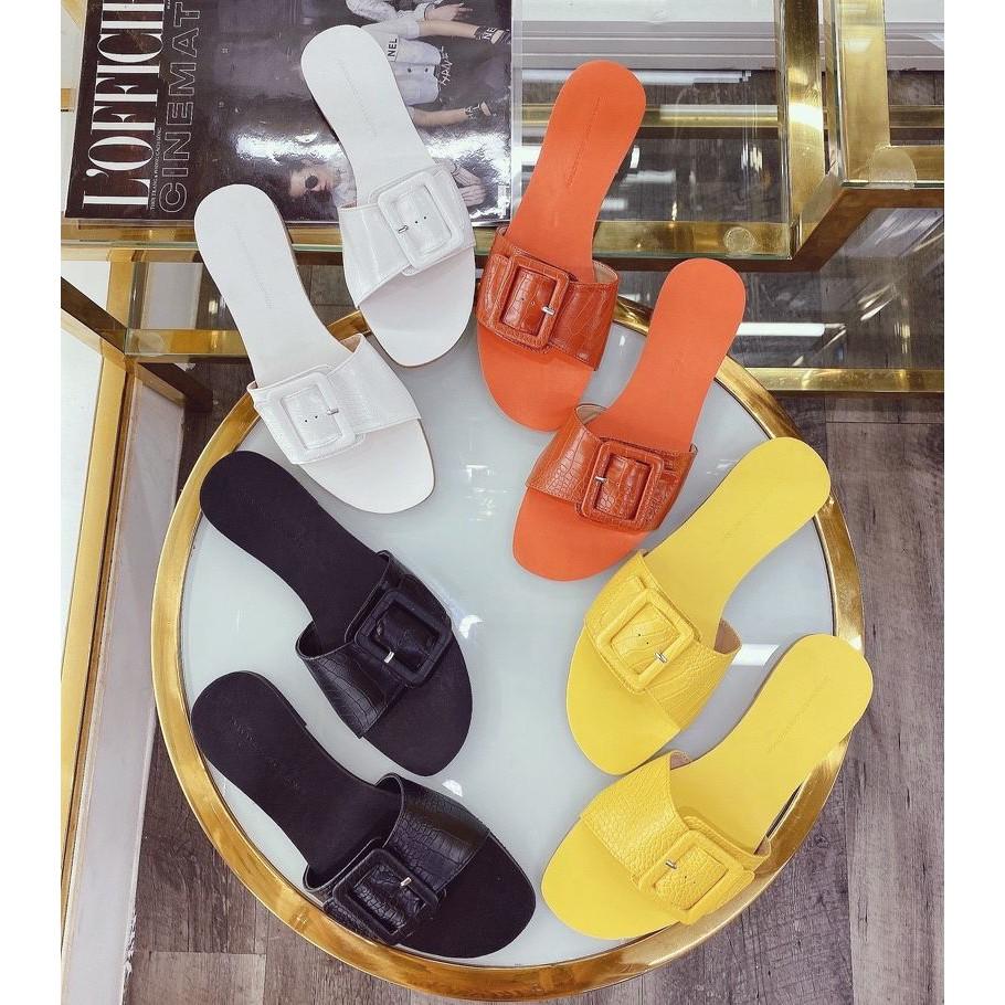 Dép quai ngang khóa vuông da rắn