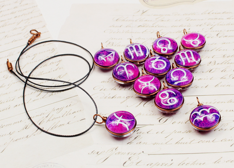 Dây chuyền 2 mặt hình 12 cung hoàng đạo Zodiac màu sắc tươi sáng 14MM-003