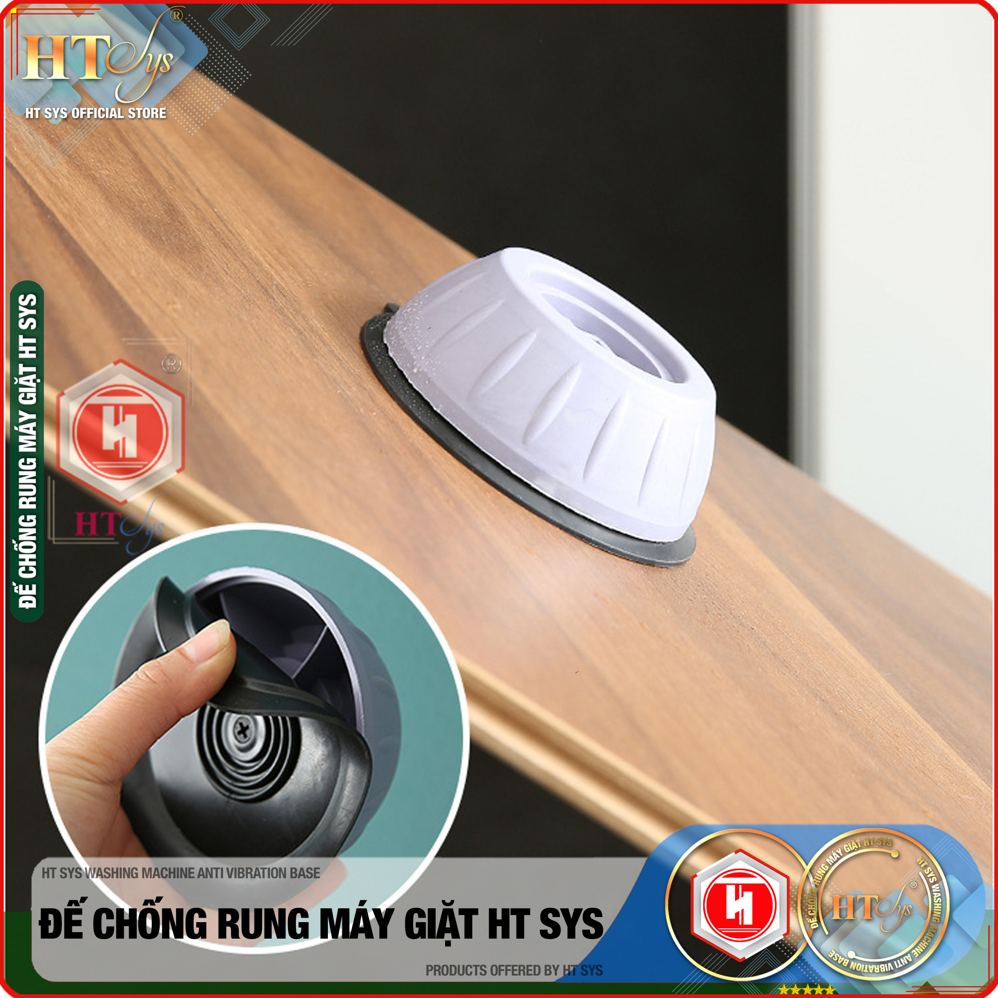 Combo 04 đế cao su chống rung máy giặt - HT SYS - Đế chống rung máy giặt - Đế chống ồn máy giặt, máy sấy,tủ lạnh, bàn ghế +01 Sét 3 móc dính dán tường vàng tài lộc HT SYS