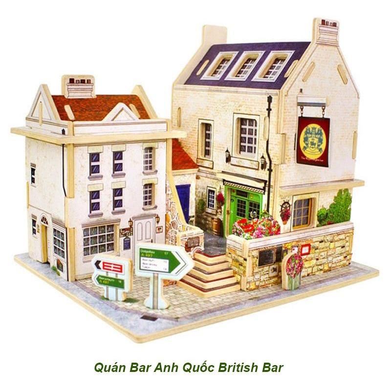 Mô hình gỗ 3D lắp ráp Quán Bar Anh Quốc British Bar