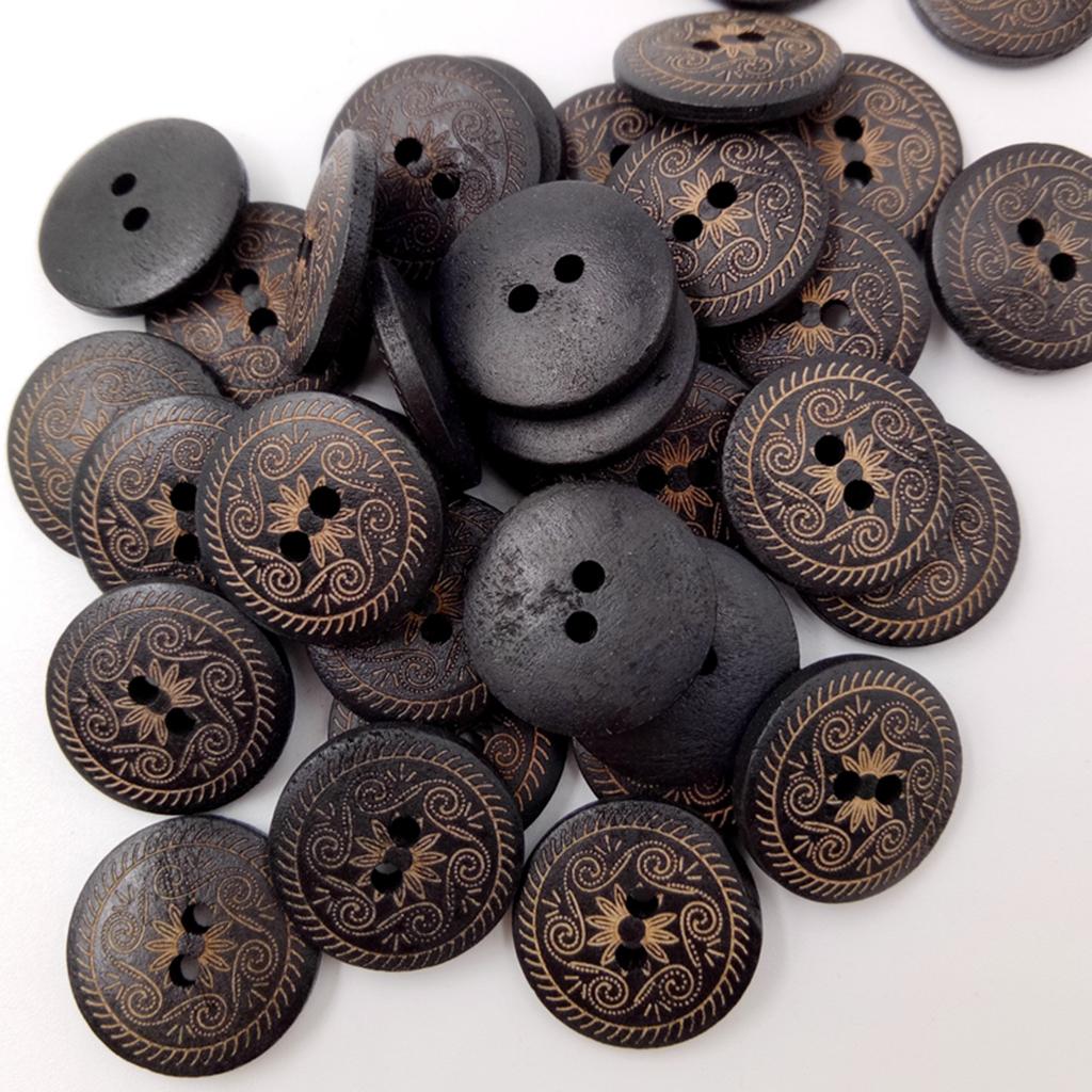 50 Pieces Vintage Floral Flower Wooden 2-holes Buttons for Sewing 18mm