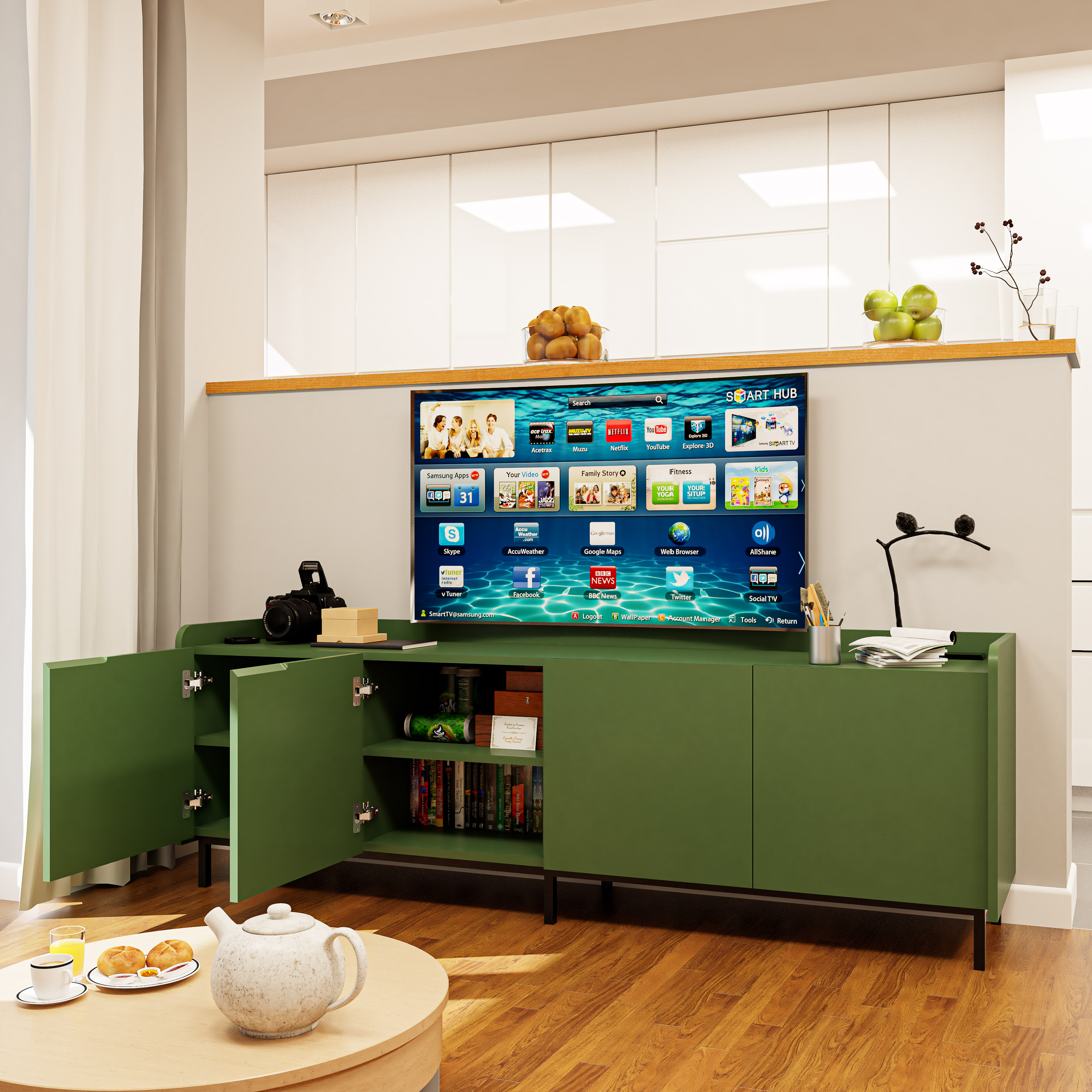 LAVIA, Kệ TV 4 cửa mở - chân sắt, 180cm x 40cm x 60cm , KTV_046