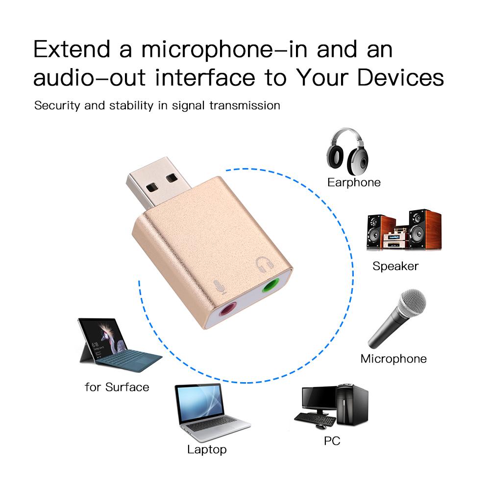 Aluminum alloy USB External Stereo Sound Adapter USB Audio Sound Card Virtual 7.1 Microphone Converter with 3.5mm Jack