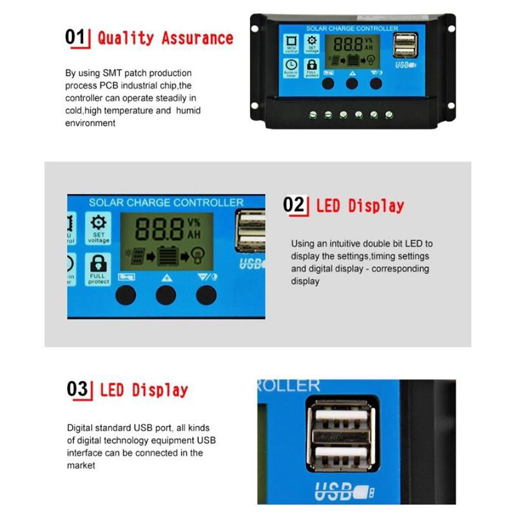 60A SOLAR CELL PANEL BATTERY CHARGE CONTROLLER DUAL USB PORT PWM LCD DISPLAY