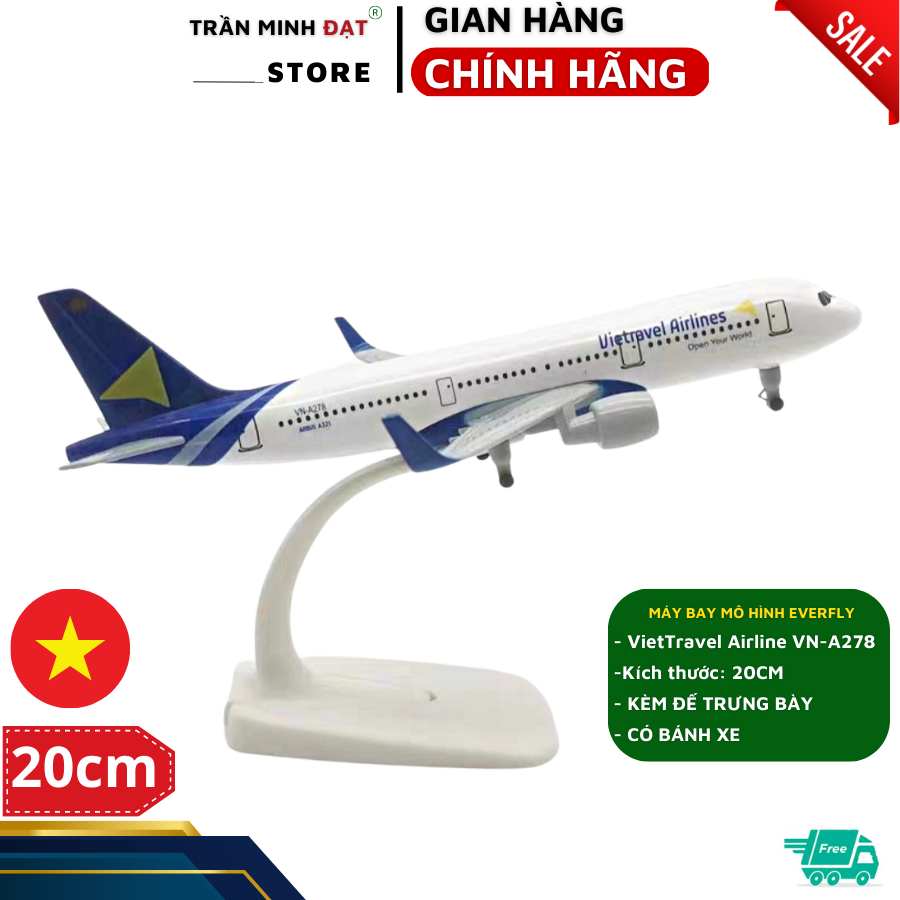 Mô Hình Máy Bay VietTravel Airline 20cm Kèm Đế Trưng Bày &amp; Có Bánh Xe - Trần Minh Đạt Store