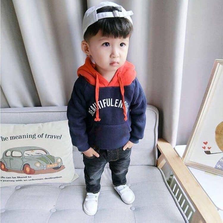 Áo nỉ hoodie lót lông cho bé